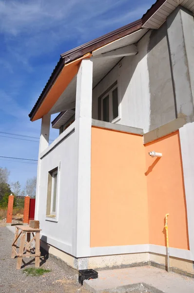 Pintura Pared Casa Con Cimientos Construcción Toda Impermeabilización Impermeabilización Aislamiento —  Fotos de Stock