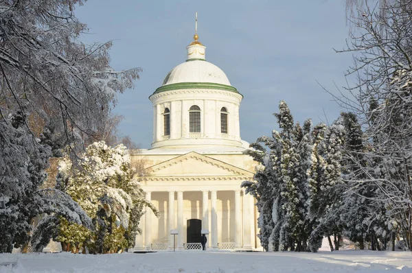 All Saints church covered snow in Nizhyn, Ukraine. Orthodox Church of Ukraine or Ukrainian Orthodox Church.