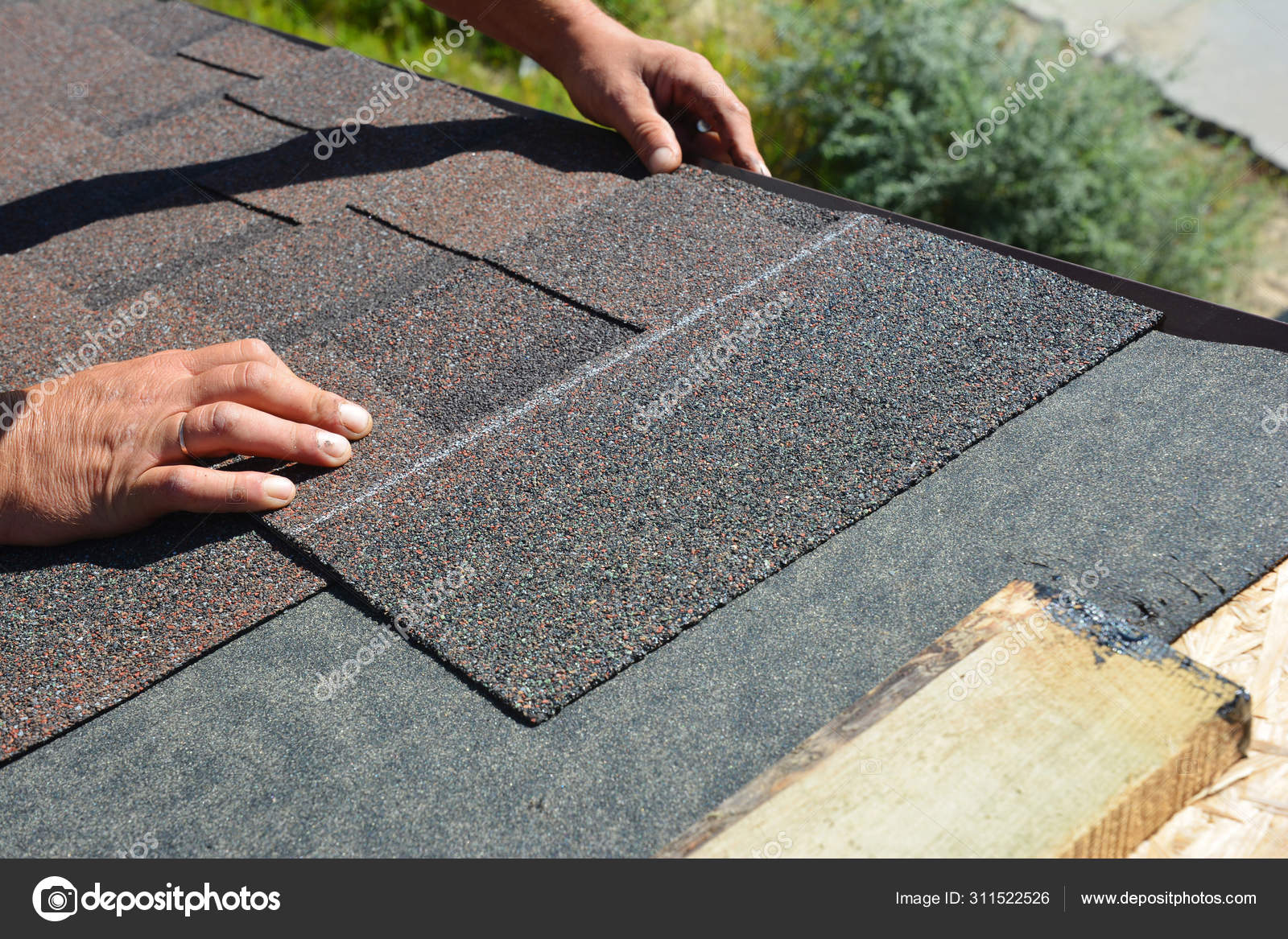 Asphalt shingles installation roofer contractor installing asphalt