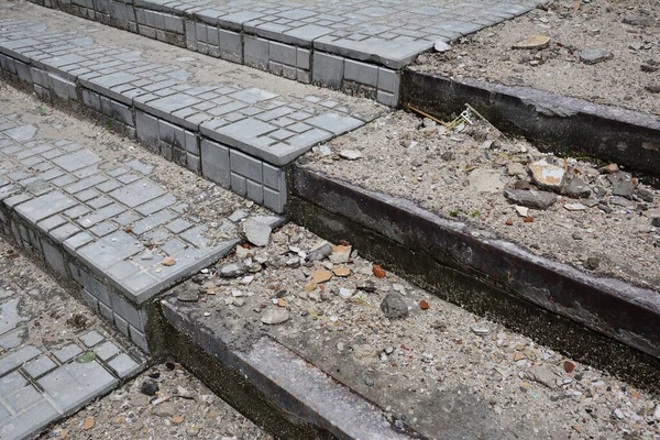 Gebroken Betonnen Buitentrappen Trappen Voorportaal Make Renovatie Begint Bij Het — Stockfoto