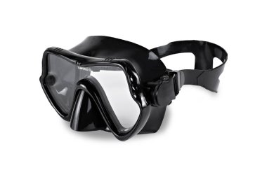 Dalış, snurkel maskesi, kit. öğretim, kadın elleri ile. beyaz arka plan üzerindeki maskenin yakın çekim ayrıntıları. Izole