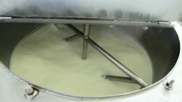 Fromagerie lait bouillant dans le réservoir de mélange pour la fabrication du fromage — Video