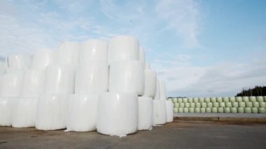 Tahıl ile çanta bir yığın anotherat fabrika arka kalır