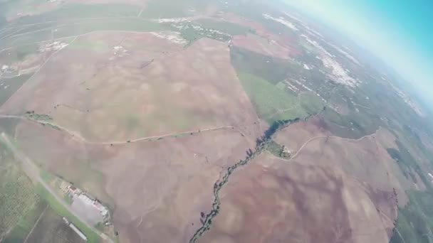 Professional skydiver fly on parachute in sky. Landscape. Adrenaline. Height. — Stock Video