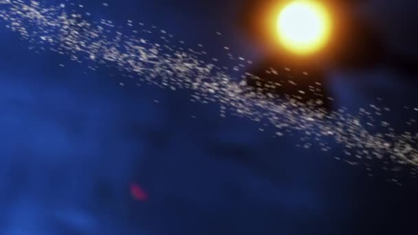Тонкий повітряний потік білих піщинок, показаний в студії з темно-синім фоном . — стокове відео