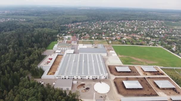 Vista aerea di moderna fattoria animale pulita e recintata con recinti per mucche e pecore — Video Stock