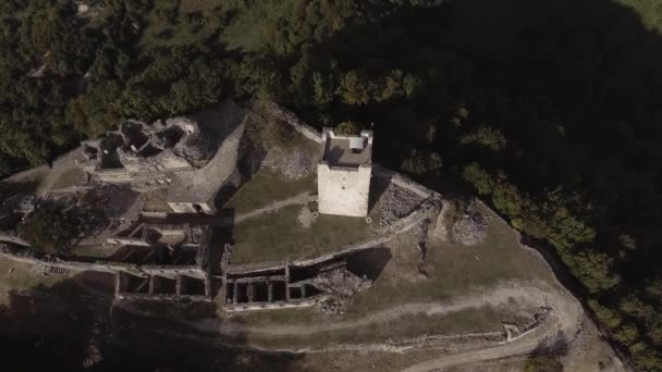 Aerial view of beautiful Anacopia fortress of Abkhazia on sunny summer day — Stock Video