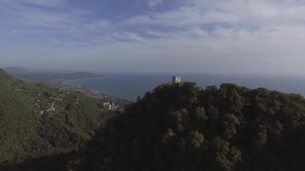 View of old Anacopia fortress and Black Sea on sunny summer day — Stock Video