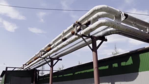 Plant pipelines are laying outside and around large industrial territory. — Stock Video