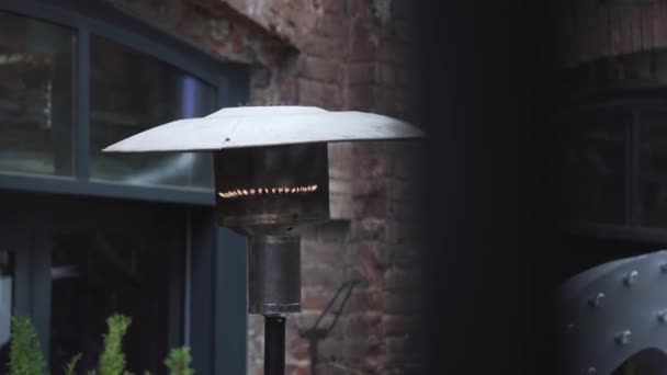 Modern-fashioned metallic street lamp with gas flame flickering close-up in a — Stock Video