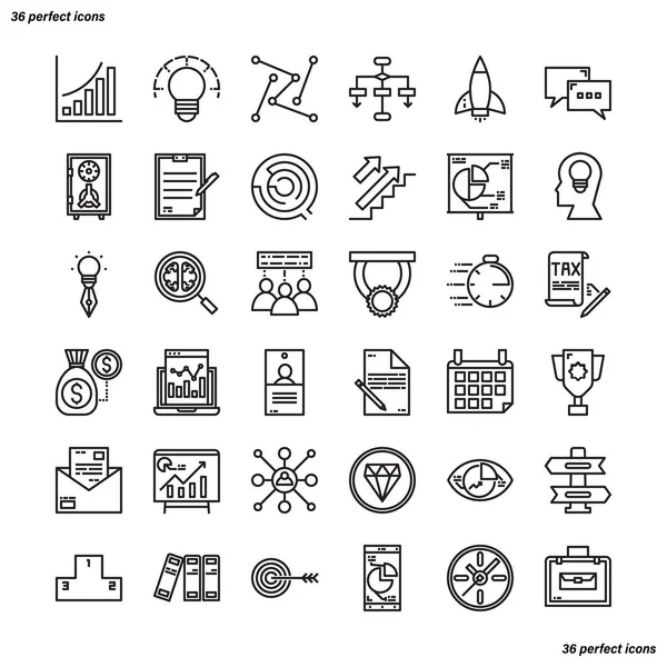 Business Element Outline Icons perfect pixel. — Stock Vector