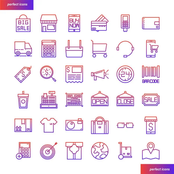 Shopping und E-Commerce Farbe Linie Symbole perfekt — Stockvektor