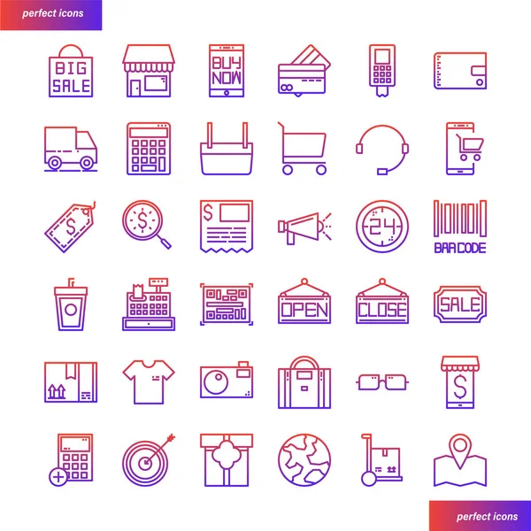 Shopping and Ecommerce Color Line Icons perfect — Stock Vector