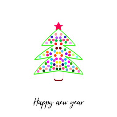 Süslü bir Noel ağacı ve beyazda izole edilmiş bir yıldız. Yeni yılınız kutlu olsun..