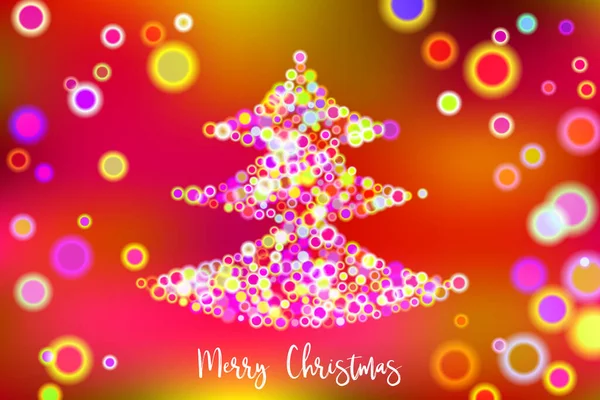 Bokeh renkli ışıklarda soyut yeni yıl ağacıyla Mutlu Noel vektör çizimleri.
