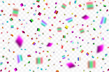 Şeffaf arkaplanda izole edilmiş parlak renkli konfeti.