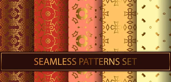 Set Seamless Patterns Golden Color Colorful Backgrounds Templates Luxury Foil — Stock Vector