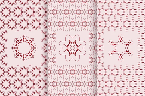ロゴ要素を持つ赤い色のシームレスなパターンのセット ベクトル背景のコレクション 概要幾何学的デザイン — ストックベクタ