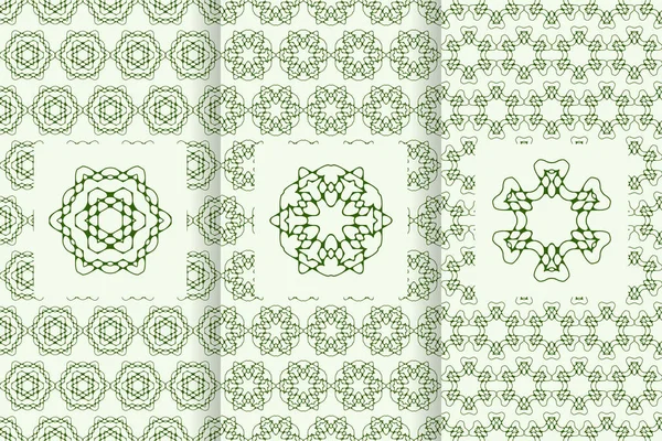 ロゴ要素と緑の色でシームレスなパターンのセット ベクトル背景のコレクション 概要幾何学的デザイン — ストックベクタ