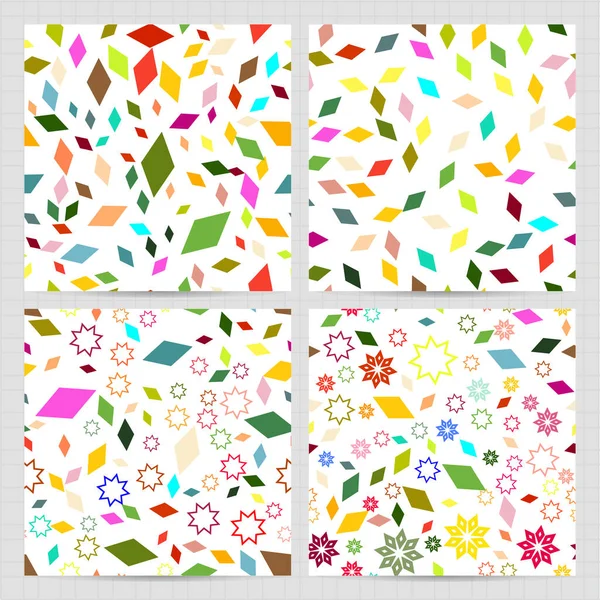 Rastgele soyut renkli elementlerle kusursuz desenli kare kartlar. Parlak renkler arka plan. İlan, kart, broşür, kapak, tekstil için vektör iş şablonları.