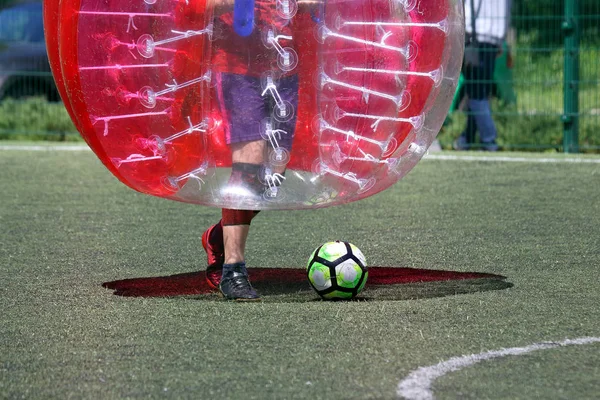 Man Sports Field Playing Bumper Ball — Stock Photo, Image