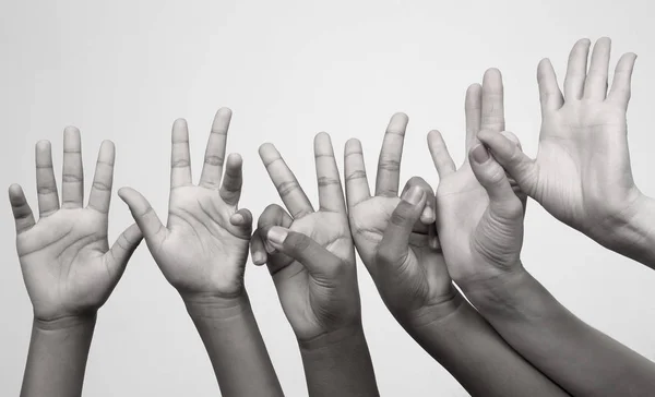 Many Raised Children Expressive Hands Row — Stock Photo, Image