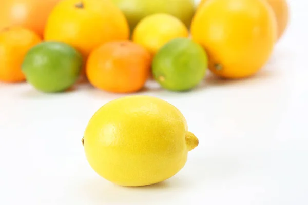 Cytryna Tle Różnych Owoców Cytrusowych Białym Tle — Zdjęcie stockowe