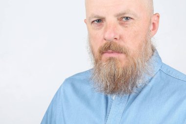 mavi bir şir ciddi bir sakallı adam portresi