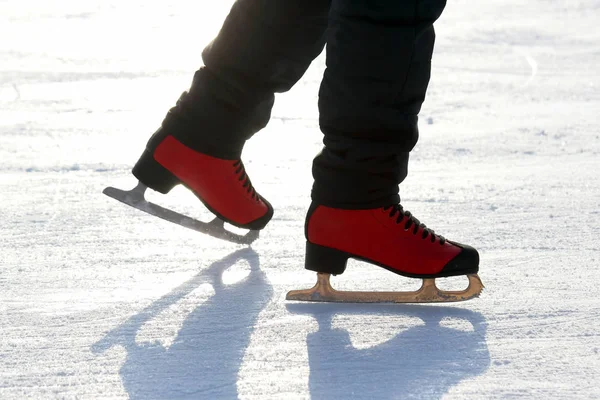 Pieds Patinant Sur Glace Rin — Photo