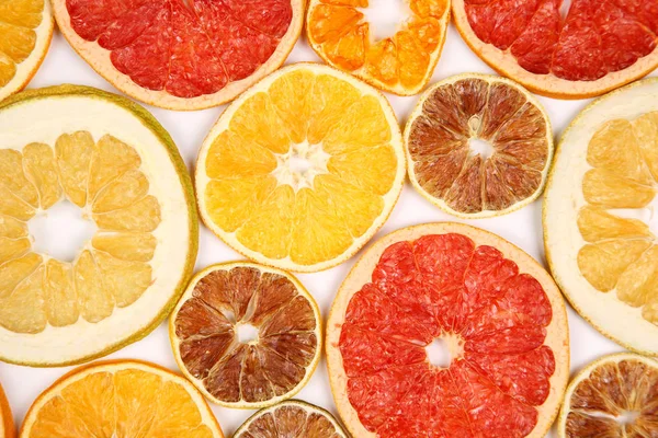 Dried Slices Various Citrus Fruits White Background — Stock Photo, Image