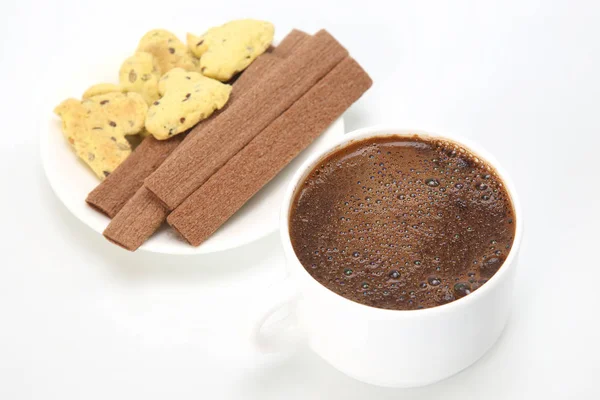 Taza de café caliente con galletas —  Fotos de Stock