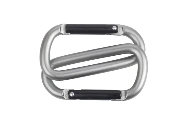 Two united grey climbing carabiner on a white background — Stock Photo, Image