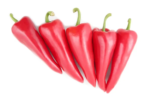 Five Bright Red Sweet Peppers White Background Healthy Fresh Vegetables — Stock Photo, Image