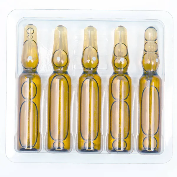 Medical glass ampoules for injection drug. pharmacology, medicin — Stock Photo, Image