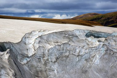 Landmannalaugar karlı dağ manzara. İzlanda