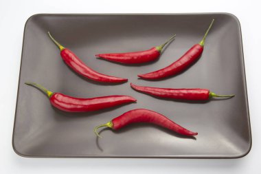 Gri bir tabakta acı kırmızı biber