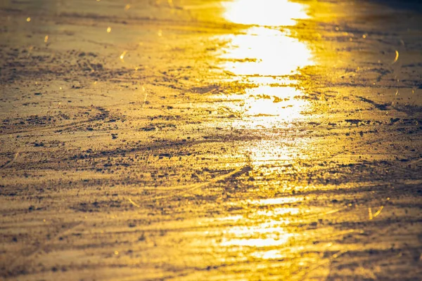 Réflexion Soleil Couchant Sur Surface Patinoire Texture Milieux — Photo