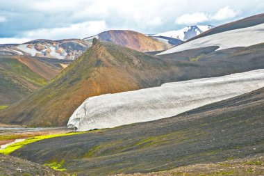 Landmannalaugar 'ın volkanik manzarasının renkli dağları. İzlanda