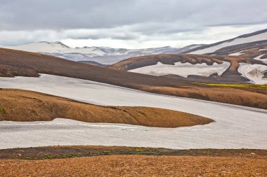 Landmannalaugar 'ın volkanik manzarasının renkli dağları. İzlanda