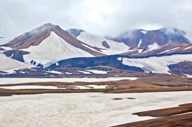 Landmannalaugar 'ın volkanik manzarasının renkli dağları. İzlanda