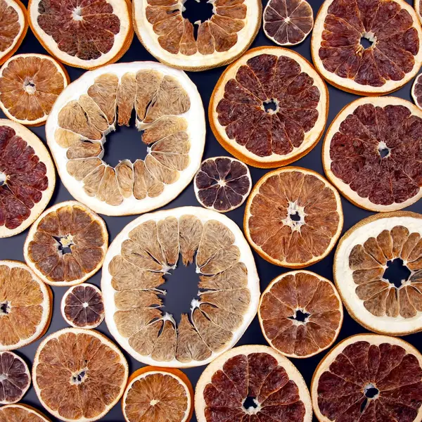 Torkade Skivor Olika Citrusfrukter Vitamincitrusfrukter För Hälsosam Mat — Stockfoto