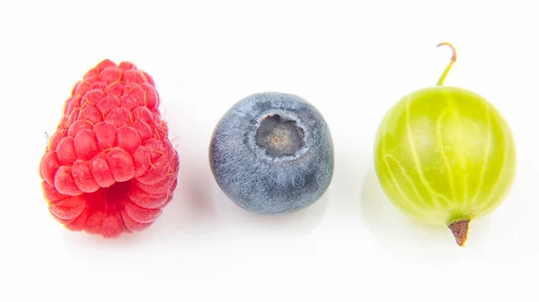 Blåbär Hallon Och Krusbär Nyttiga Vitaminer Hälsosam Mat Frukt Hälsosam — Stockfoto