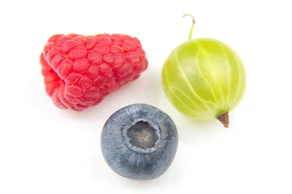 Blåbär Hallon Och Krusbär Nyttiga Vitaminer Hälsosam Mat Frukt Hälsosam — Stockfoto