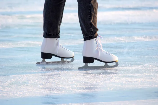 Legs Girl Ice Skating Ice Rink Hobbies Leisure Winter Sports — Stock Photo, Image