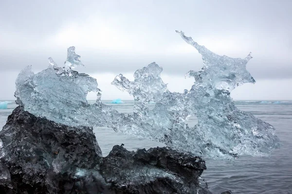 Glace Bleue Sur Rivage Lagune Glace Islande — Photo