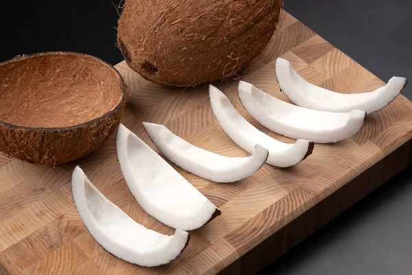 Peeled Coconut Wooden Board Vitamin Fruits Healthy Food Stock Picture