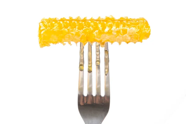 Gotas Miel Fresca Gotean Miel Cera Tenedor Mesa Nutrición Vitamínica —  Fotos de Stock