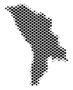 Soyut Moldova Haritası. Vektör yarı ton toprak düzeni. Kartografik nokta kompozisyon. Düzenli sferik nokta dizi ile şematik Moldova Haritası şeklinde.