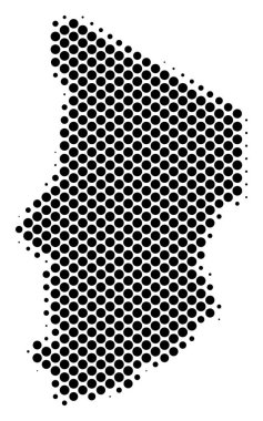 Soyut Çad Haritası. Vektör noktalı resim bölge düzeni. Kartografik noktalı soyutlama. Şematik Chad harita normal sferik nokta matrisi tasarlanmıştır.