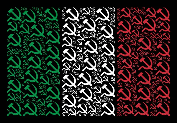 鎌とハンマー アイテムのイタリア国旗モザイク — ストックベクタ